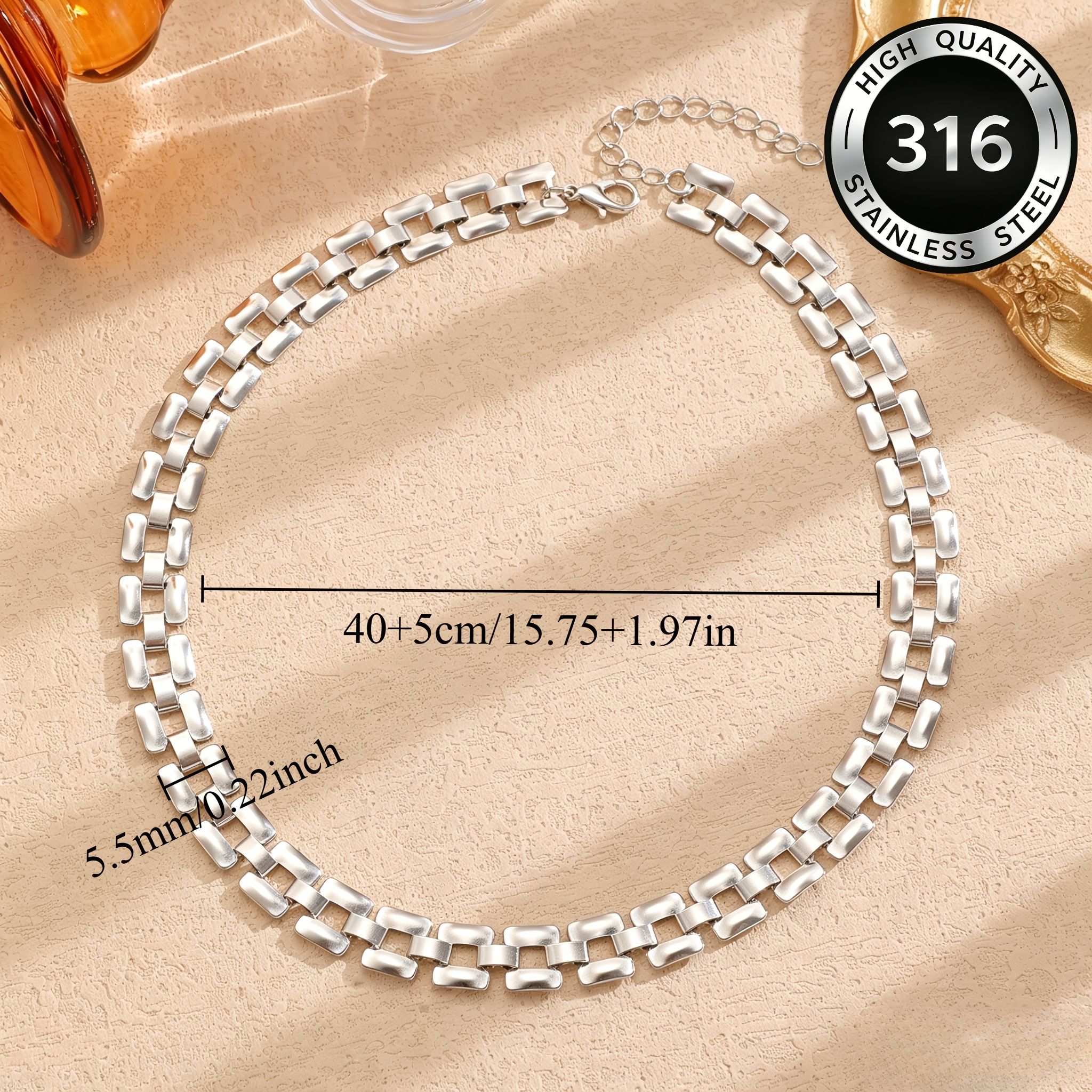 Elegant Square Hollow-Out Stainless Steel Choker Necklace